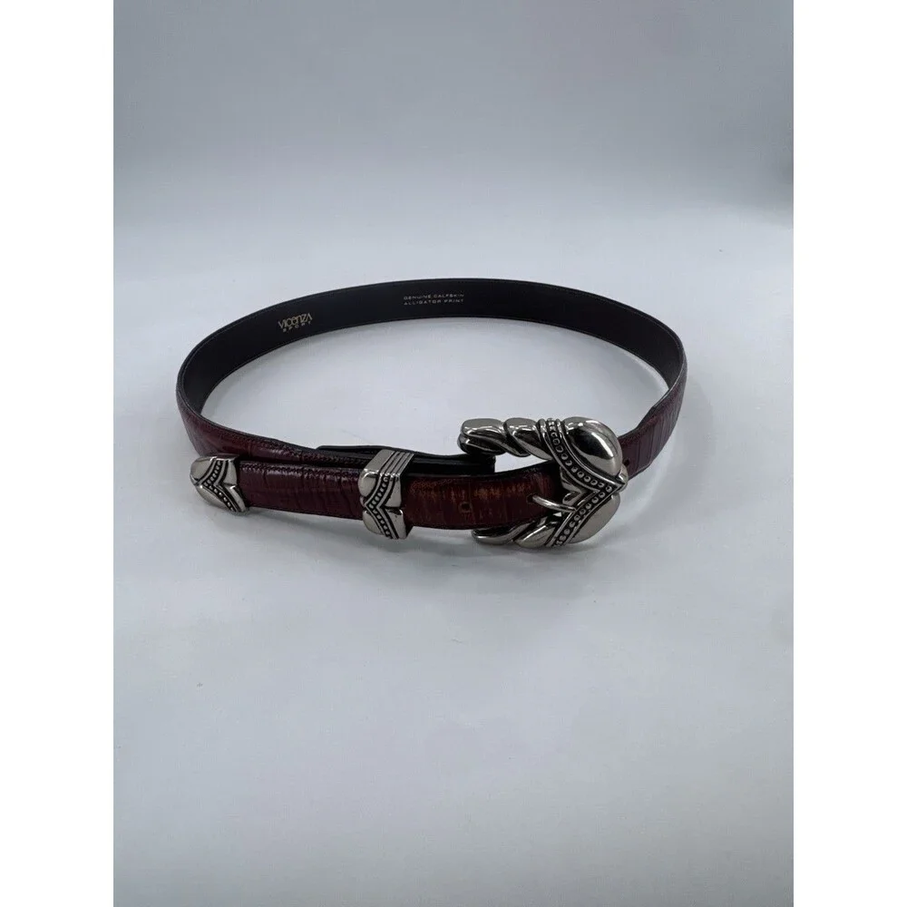 VICENZA Sport Sterling Silver Buckle On Brown Alligator Print Calfskin Belt 34